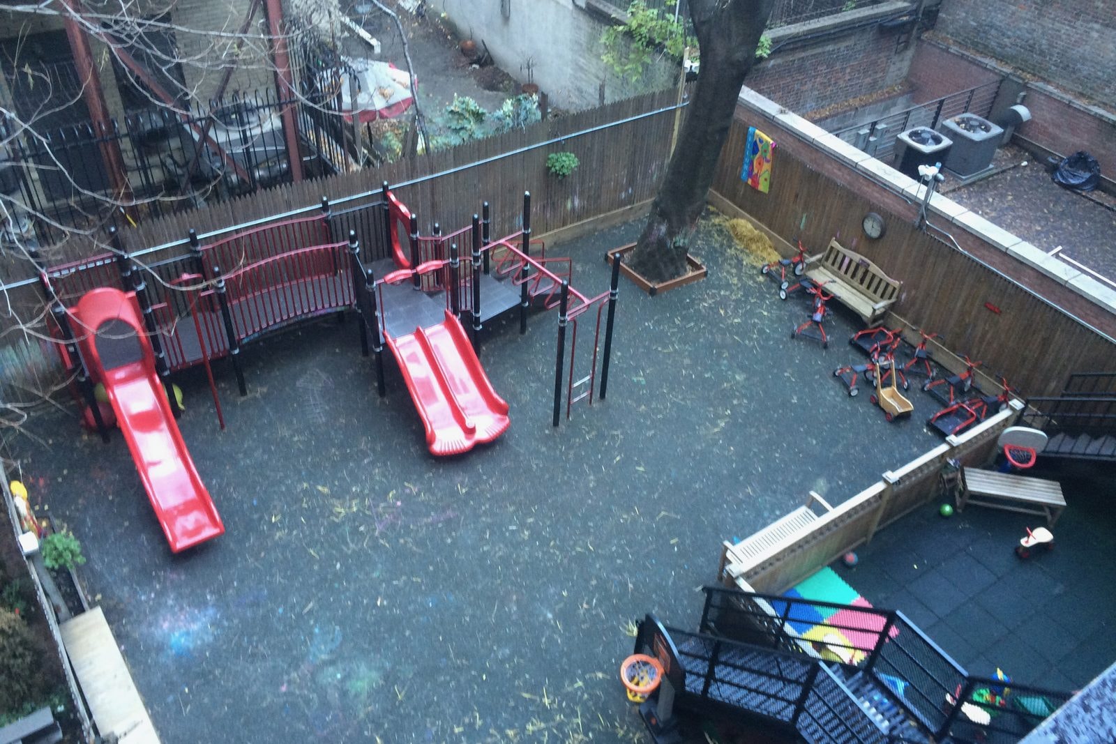 Before: the old red slides and equipment seen from above.