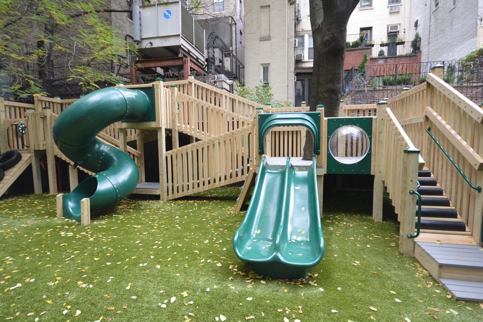 Finished: the spiral tube slide, double slide and bubble window.