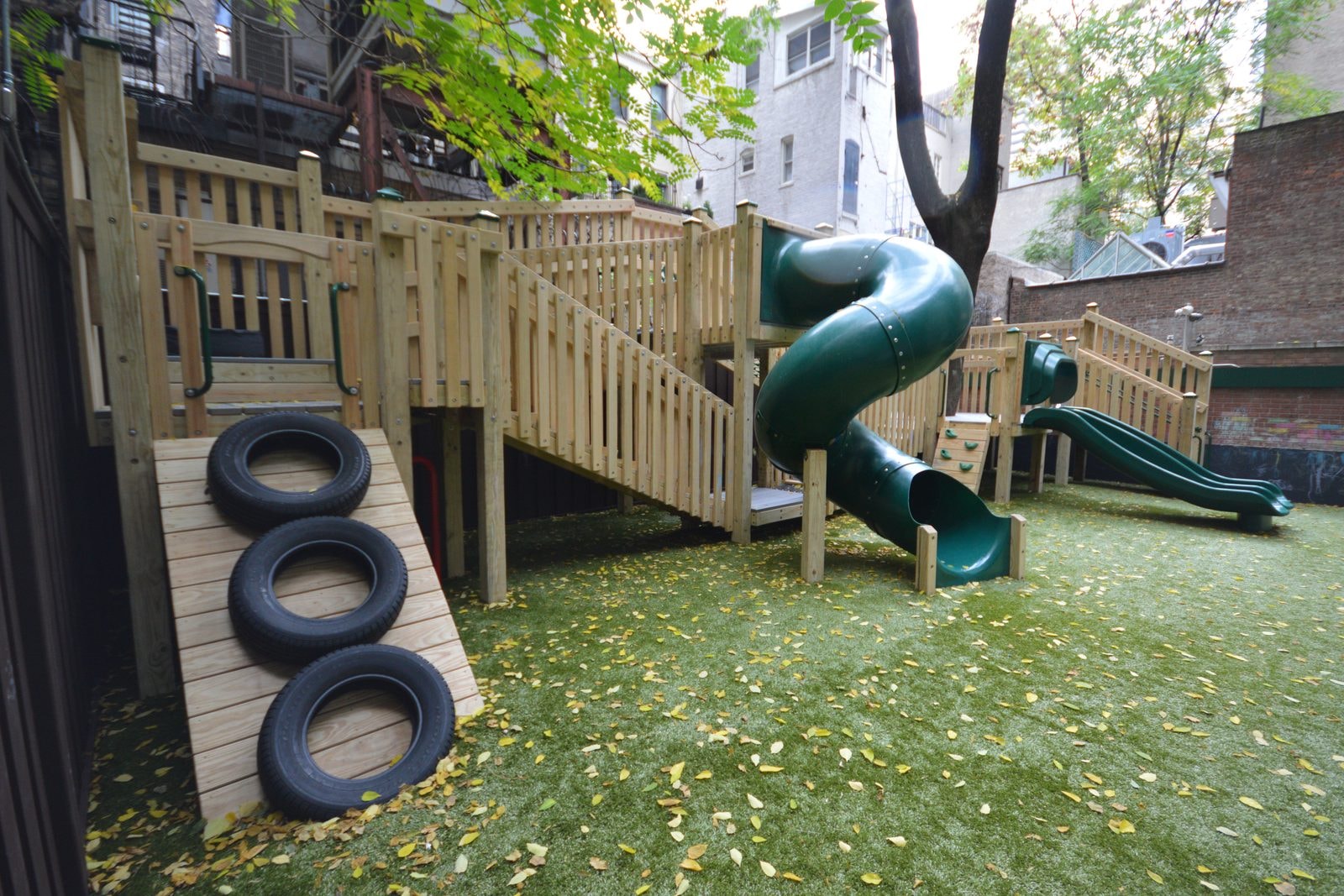 Finished: tire ramp leading up to the upper decks.