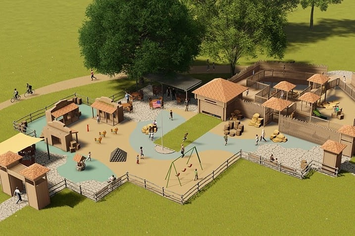 Design rendering: play areas, swings and shade structures
