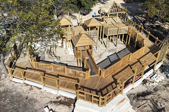 Deck and fort walls framed, seen from above