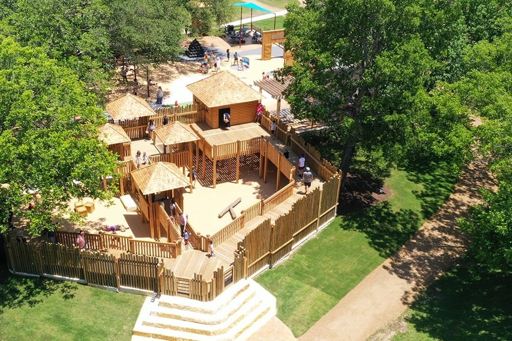 The completed Tumlinson Playscape fort from above, Block House, TX.