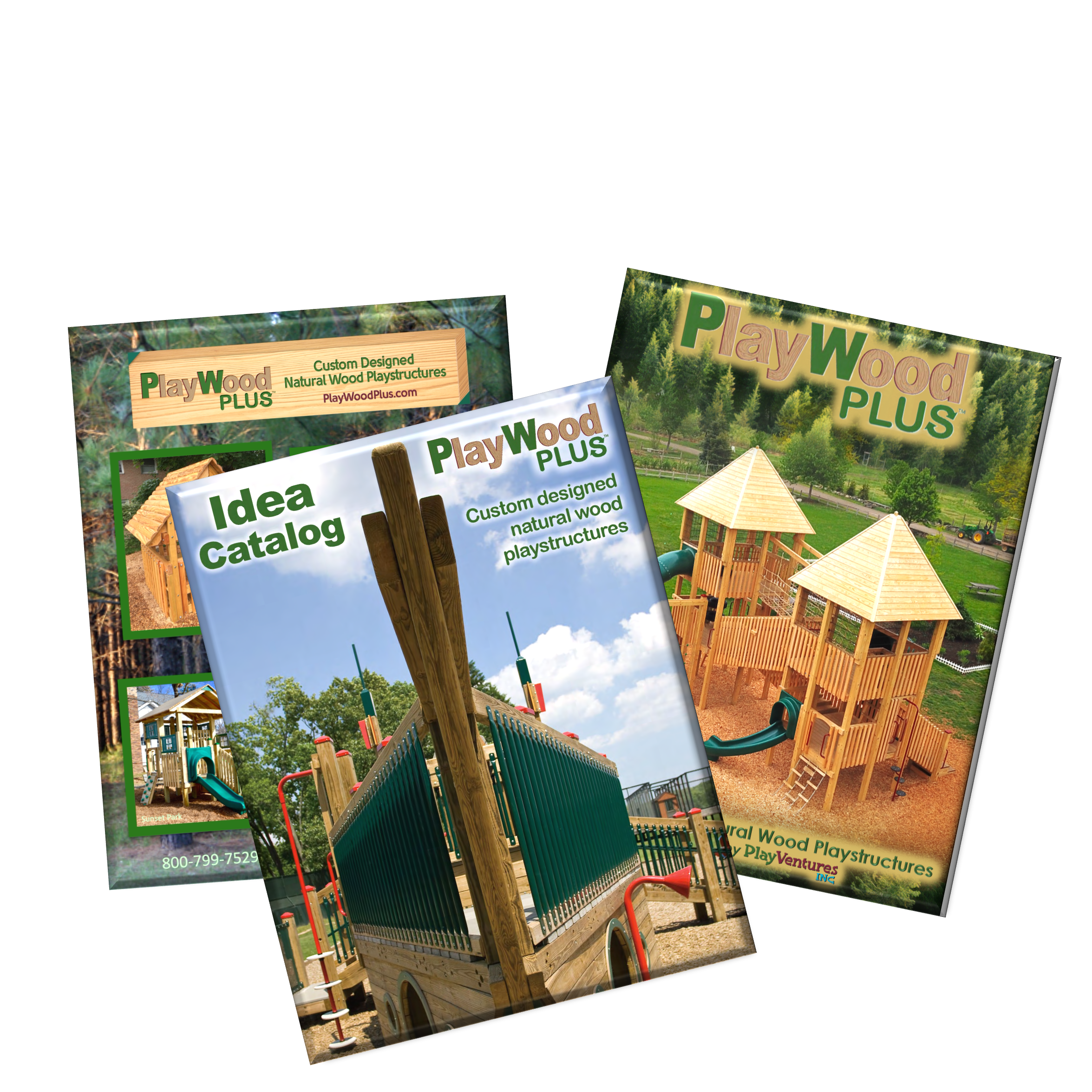 PlaywoodPlus free idea catalog covers and natural wood playgrounds